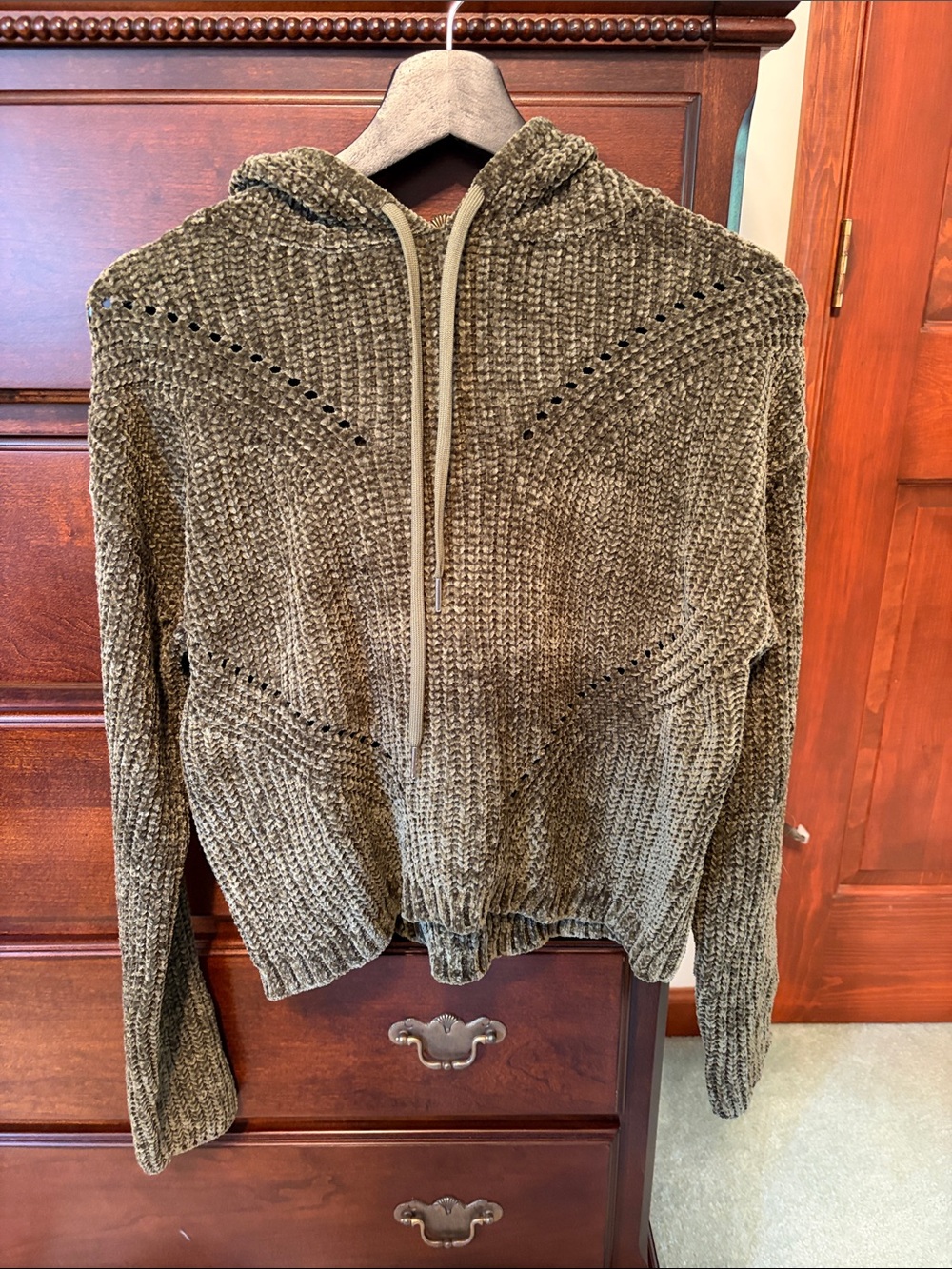 Derek Heart Olive Hooded Zip Chenille Sweater